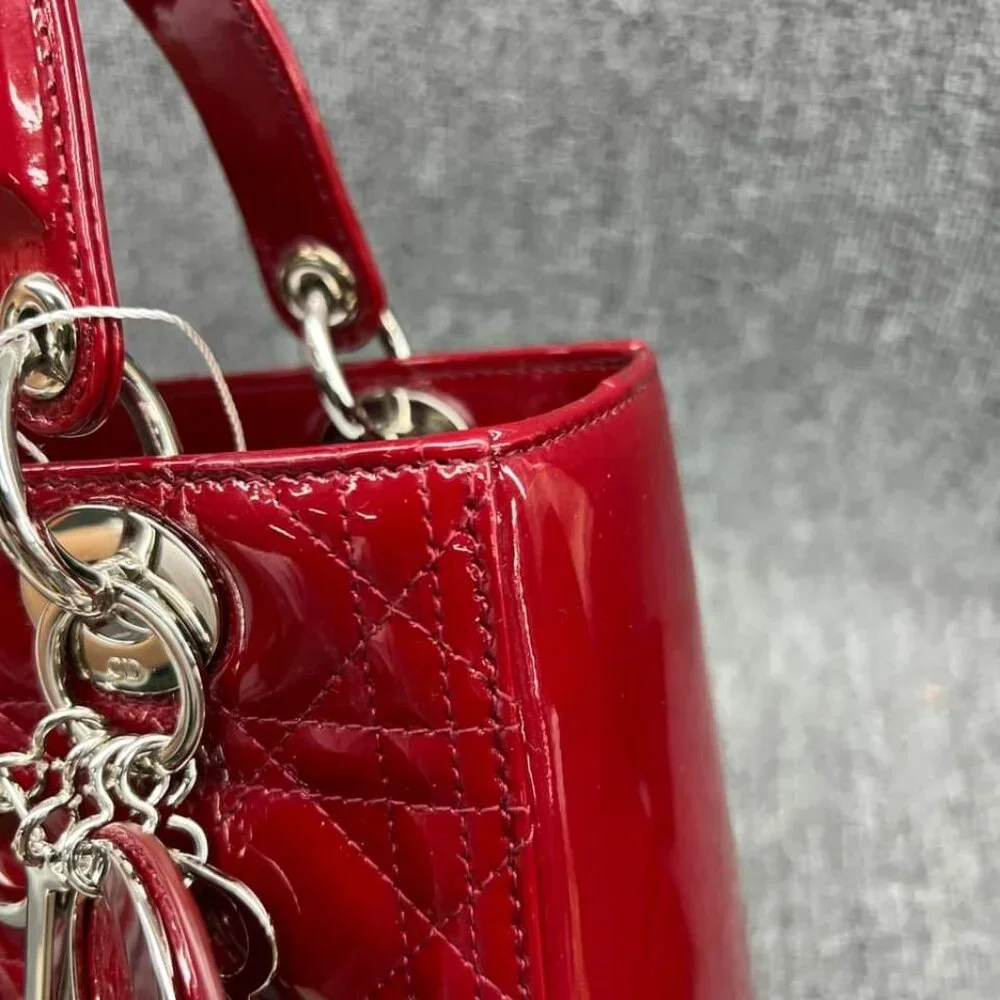 100% Authentic Dior Patent Medium Red Leather Satchel Bag - Picture 7 of 16